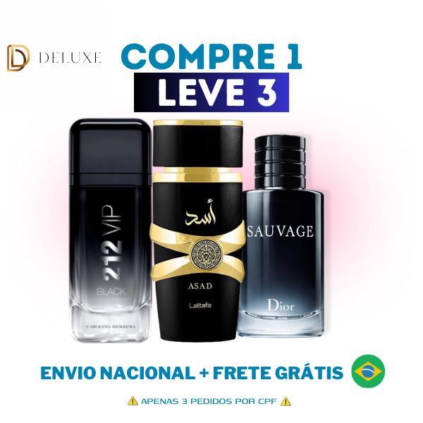 PROMO BLACK FRIDAY - Combo 3 Perfumes Masculinos  - Asad Lataffa | Sauvage | 212 Vip Black  - (100ml)